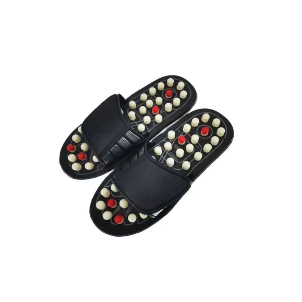 Adjustable acupressure slippers with changeable nobs and velcro straps for foot therapy and improved posture