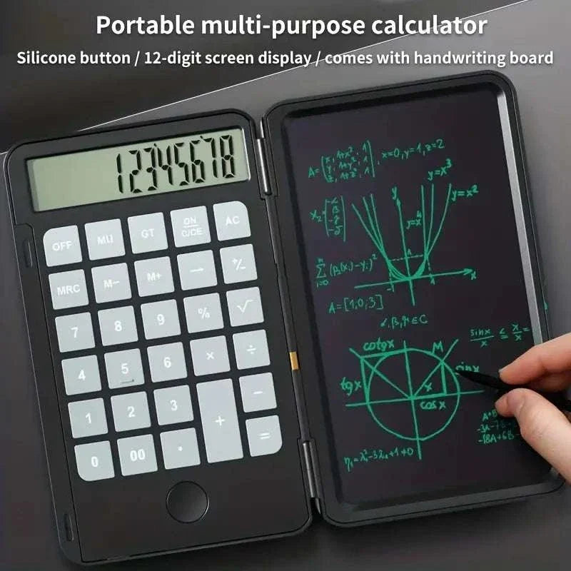 LCD calculator with built-in LCD writing pad for math notes and calculations