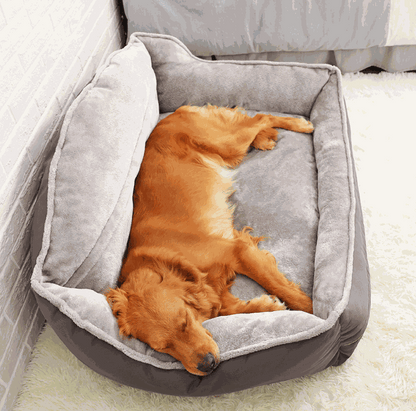 Large dog bed with thick mattress providing optimal support and comfort for dogs, portable and scratch-resistant fabric.