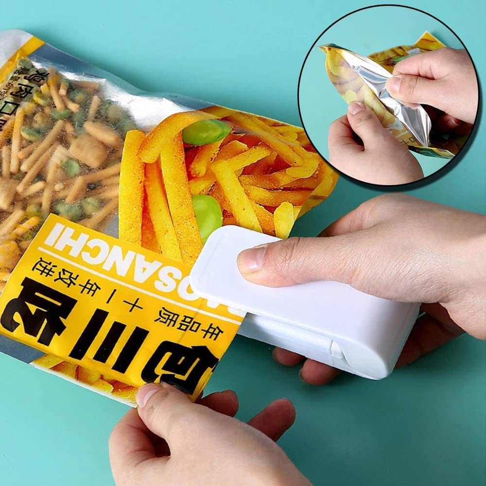 Mini Heat Sealer sealing food bag airtight and keeping snacks fresh