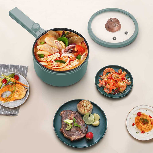 Sleek heated portable pot cooking food for convenient meals anywhere