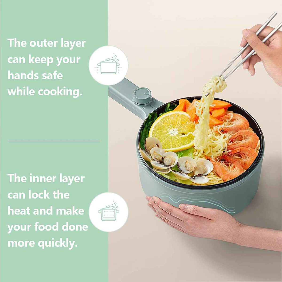 Heated portable pot cooking food with simple design and easy mobility