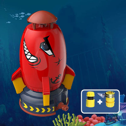 Animated rocket sprinkler launching water for garden irrigation with stylish design