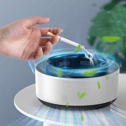 Intelligent ash tray with air purifier reducing smoke and odor for healthier indoor air