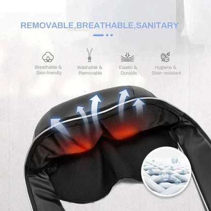 Neck and shoulder massager providing deep kneading Shiatsu massage with heated rollers for pain relief and muscle relaxation