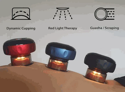 SmartCup dynamic cupping therapy device with red light and heat therapy on LCD display