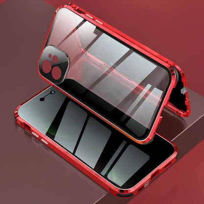 animated demonstration of privacy screen protector blocking side view on smartphone