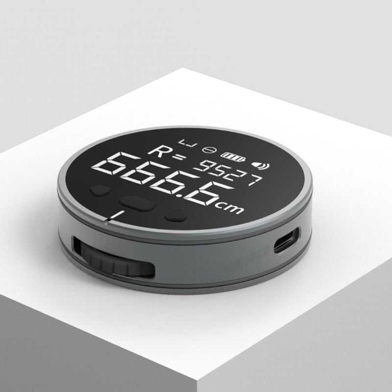 Digital measurement tape showing extreme accuracy with multiple settings for straight, spherical, and corner surface measurement