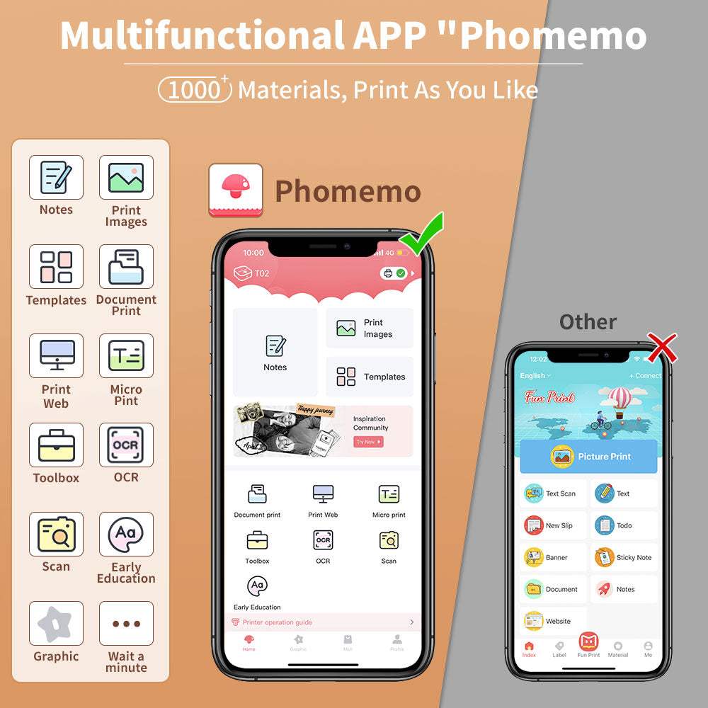 Portable printer in use printing documents wirelessly from a smartphone