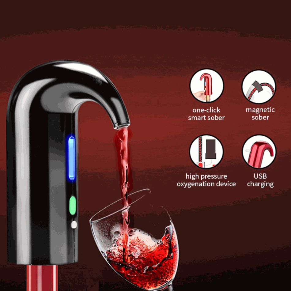 Electric wine pump dispensing wine smoothly from bottle to glass