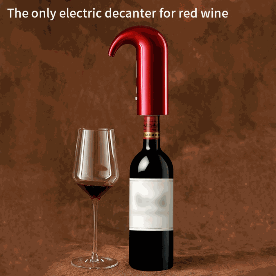 Electric wine pump dispensing wine from bottle to glass without spills