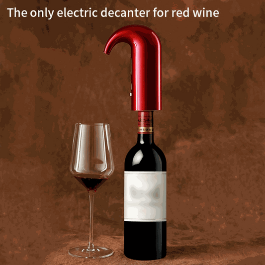 Electric wine pump dispensing wine from bottle to glass without spills
