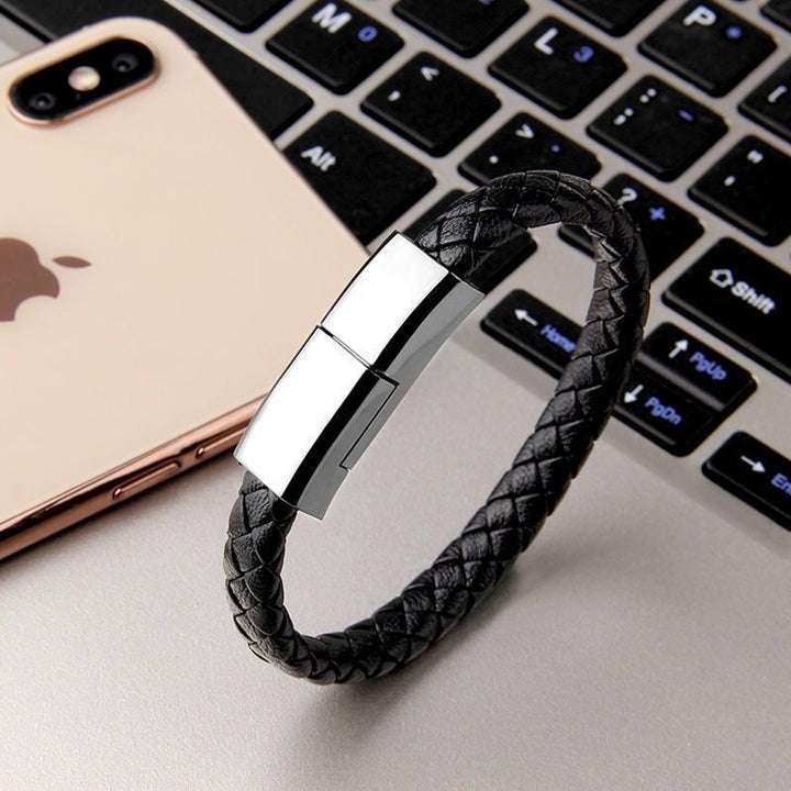 Sleek charging bracelet with braided band and rapid charging technology for on-the-go phone power