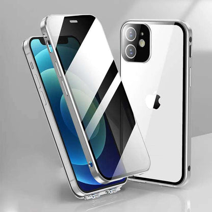 animated demonstration of privacy screen protector blocking side view on smartphone