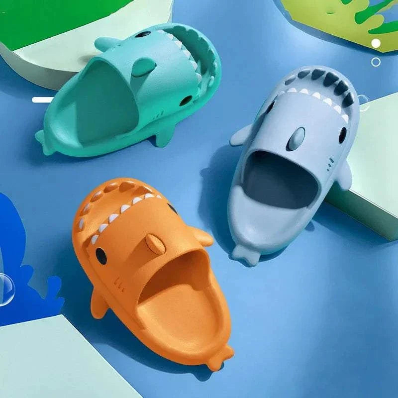 Animated GIF of quirky and stylish Shark Slides sandals inspired by fish flops for comfortable everyday indoor and outdoor use
