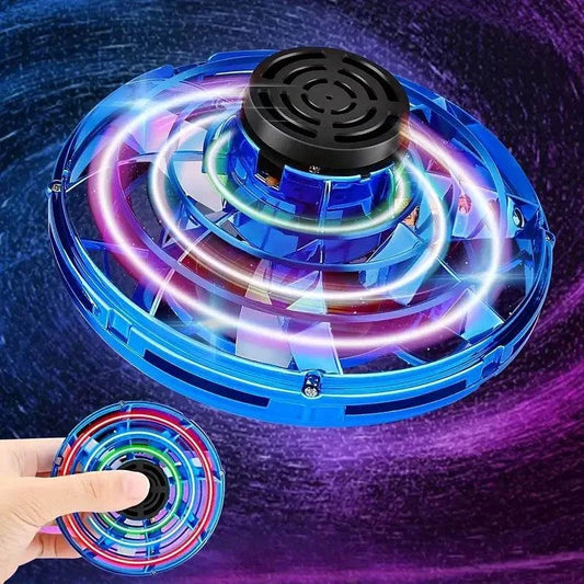 Flying spinner toy in motion for fun and easy skill-based play