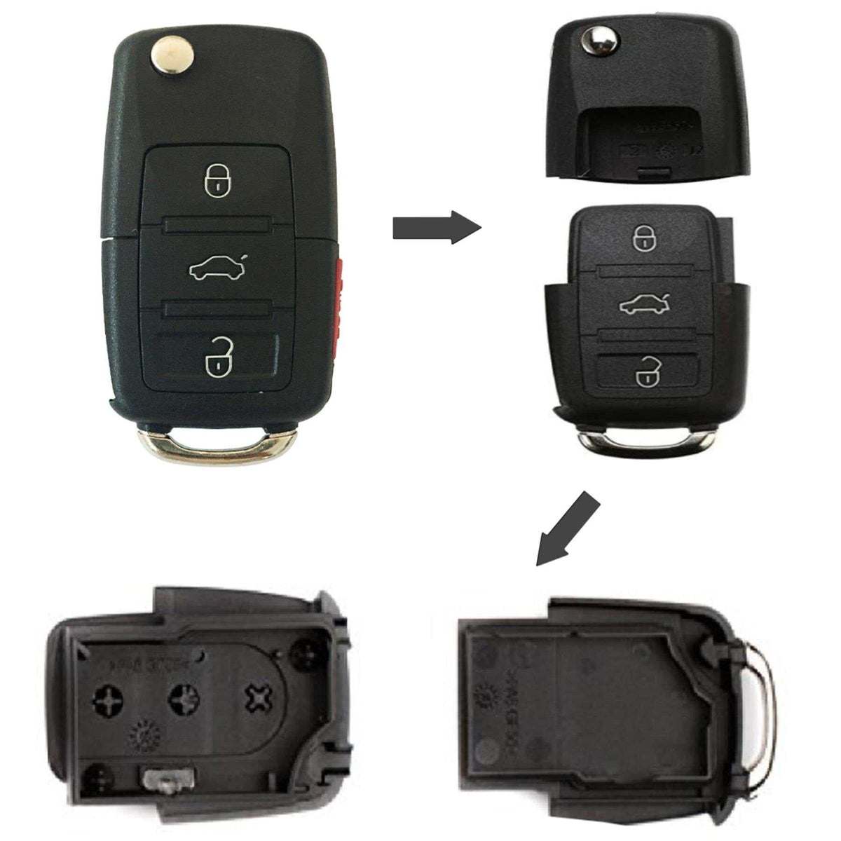 Compact compartment car key with hidden storage, designed like a standard car key for discreet security