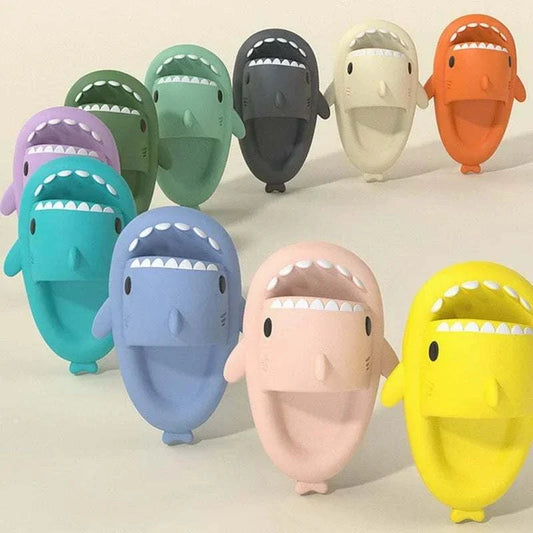 Animated GIF of quirky and stylish Shark Slides sandals inspired by fish flops for comfortable everyday indoor and outdoor use