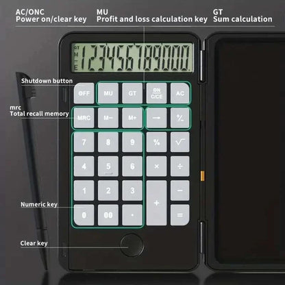 LCD calculator with integrated note-taking LCD screen and calculator functions