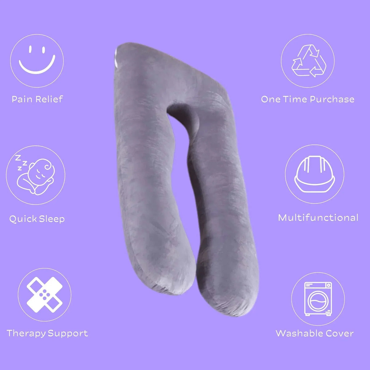 Contoured U-shaped Sleep Therapy Pillow supporting body and aligning hips for better sleep