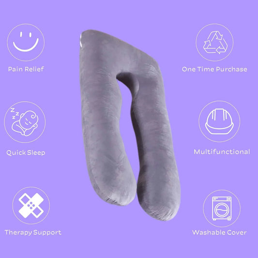 Contoured U-shaped Sleep Therapy Pillow supporting body and aligning hips for better sleep