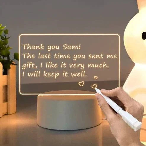 LED Note Board with colorful illuminated writing and drawing surface for creative expression