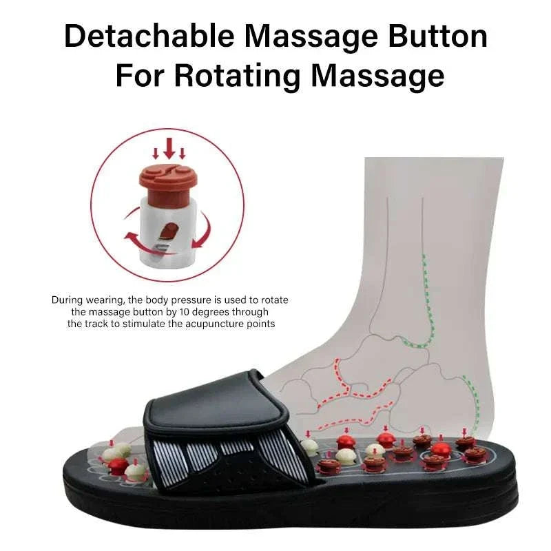 Adjustable acupressure slippers with changeable nobs for foot therapy and improved posture