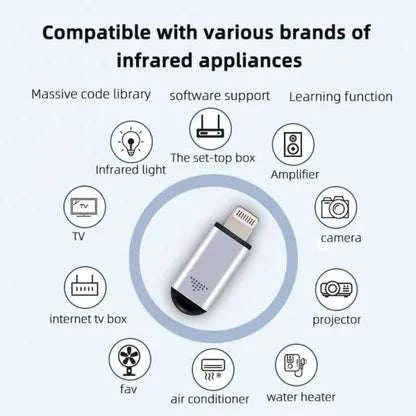 Compact infrared phone adapter controlling multiple devices with smartphone
