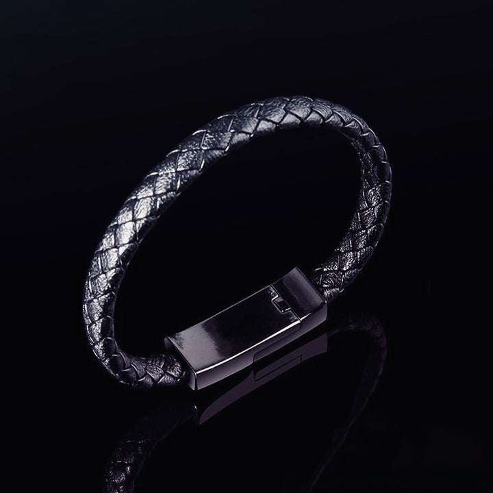 Sleek charging bracelet with braided band and rapid phone charging technology