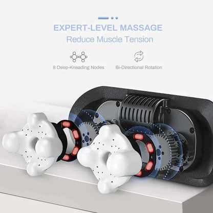 Animated GIF showing neck and shoulder massager in use with heated Shiatsu rollers for pain relief and muscle relaxation