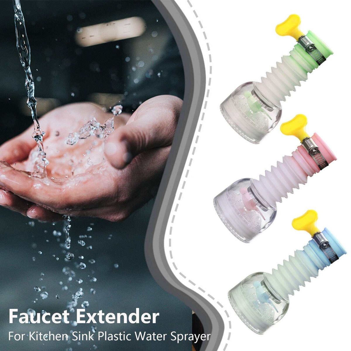 360-rotation kitchen sink faucet extender showing flexible rotation and water flow demonstration
