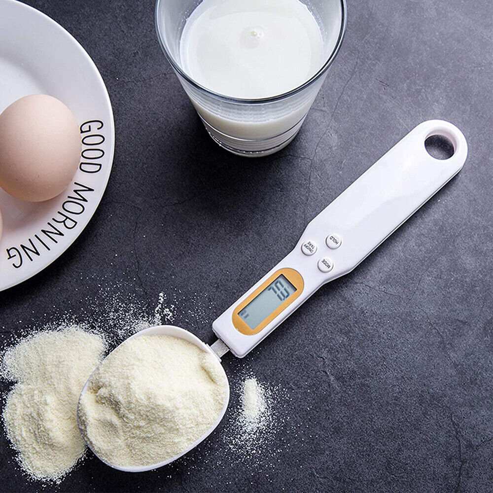 LCD digital kitchen scale spoon with backlit display and detachable stainless steel bowl for precise measurements