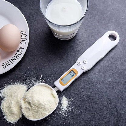 LCD digital kitchen scale spoon with backlit display and detachable stainless steel bowl for precise measurements